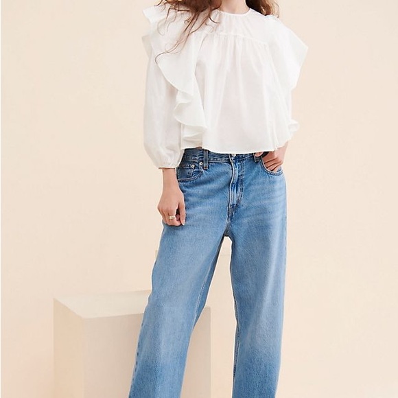 PISTOLA Kaelynn Ruffle Top Le Blanc | Womens  Denim Tops Sz Small Anthropologie - Picture 2 of 8